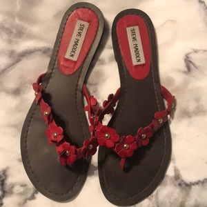Steve Madden Red Leather Flower Thong Sandals